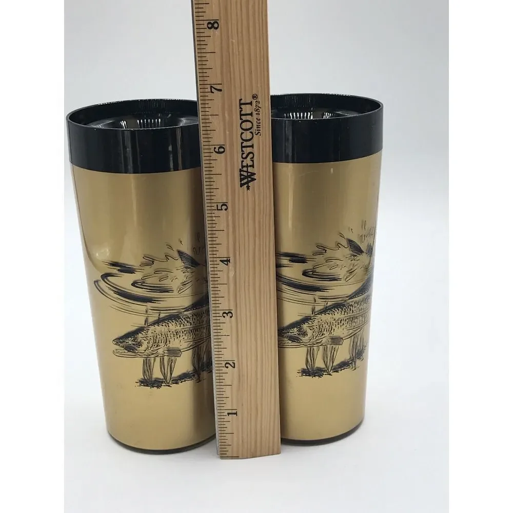 Gold Black Geese Deer Fish Design Plastic‎ Glass Tumbler NFC Insulated set of 2